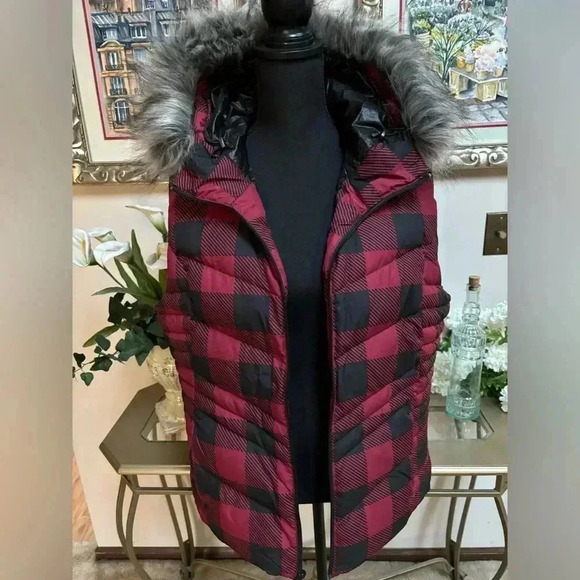 🖤❤️ALPINE DESIGN QUILTED PUFFER BUFFALO CHECK DOWN FILLED HOODIE VEST SIZE XL - Picture 10 of 12